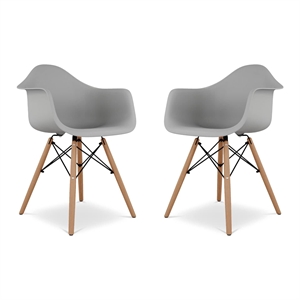 Maklaine 17.5 inches Plastic and Beech Wood Armchairs in Gray (Set of 2)