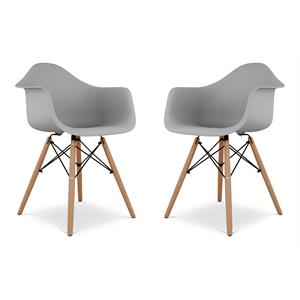 maklaine 17.5 inches plastic and beech wood armchairs in gray (set of 2)