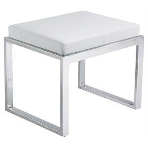 Maklaine 22&quot Contemporary Faux Leather and Stainless Steel Stool in White