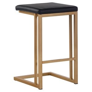 Maklaine 26&quot Faux Leather and Steel Counter Stool in Black-Gold (Set of 2)