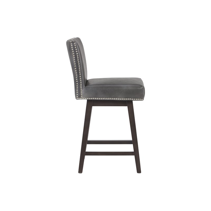 Maklaine Faux Leather Bar Stool Chair in Gray - Rotating Square Seat & Footrest