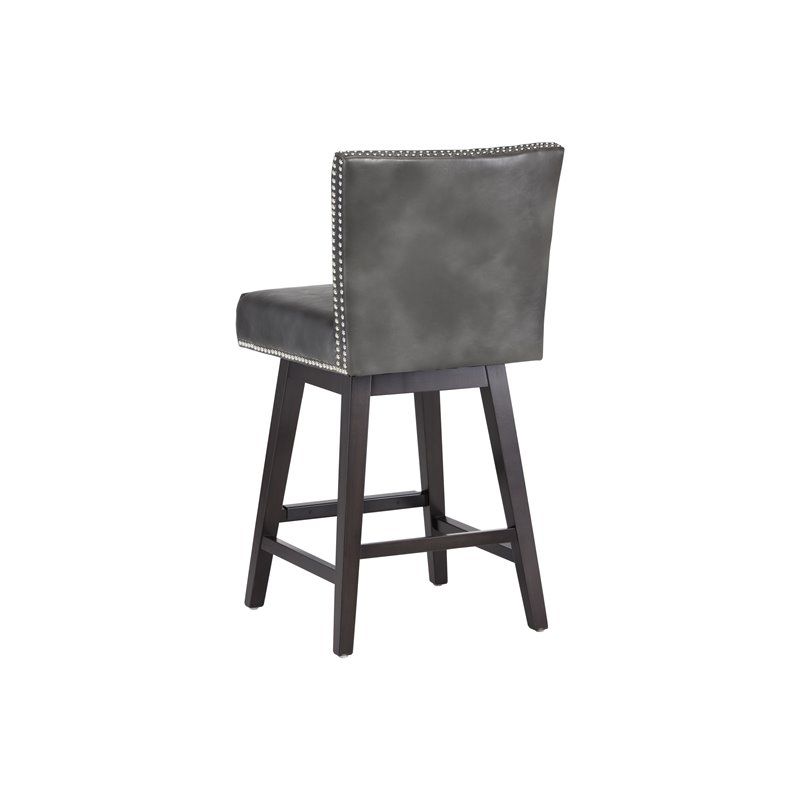 Maklaine Faux Leather Bar Stool Chair in Gray - Rotating Square Seat & Footrest