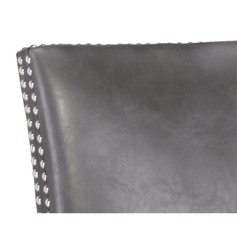 Maklaine Faux Leather Bar Stool Chair in Gray - Rotating Square Seat & Footrest