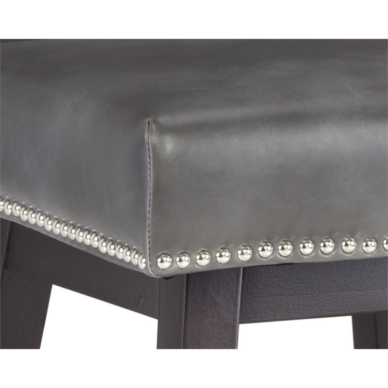 Maklaine Faux Leather Bar Stool Chair in Gray - Rotating Square Seat & Footrest