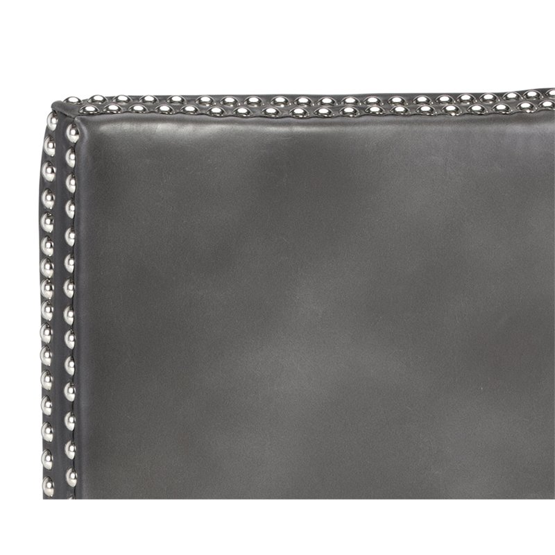 Maklaine Faux Leather Bar Stool Chair in Gray - Rotating Square Seat & Footrest