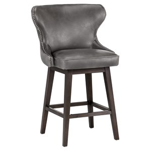 Maklaine 26.25&quot Transitional Faux Leather Swivel Counter Stool in Gray