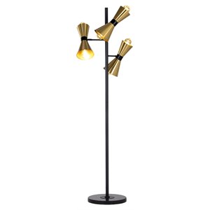 Maklaine 27&quot 6-light Modern Metal Floor Lamp with Brass Shade in Black