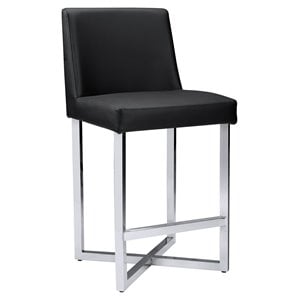 Maklaine 25.25&quot Contemporary Faux Leather Counter Stool in Black