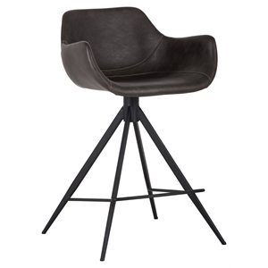 Maklaine 26&quot Modern Faux Leather Swivel Counter Stool in Town Gray
