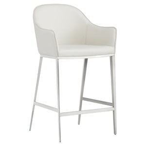 Maklaine 26&quot Contemporary Faux Leather Counter Stool in White