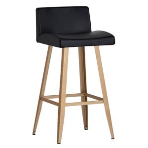 Maklaine 28&quot Modern Faux Leather Counter Stool in Black/Gold Finish