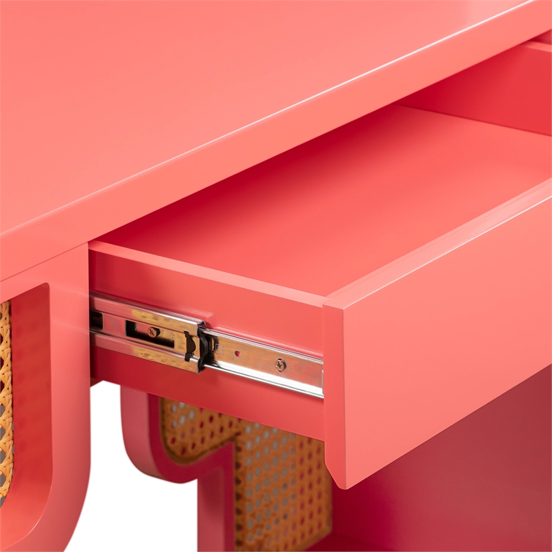Maklaine Modern / Contemporary Coral Pink Finish & Rattan Desk