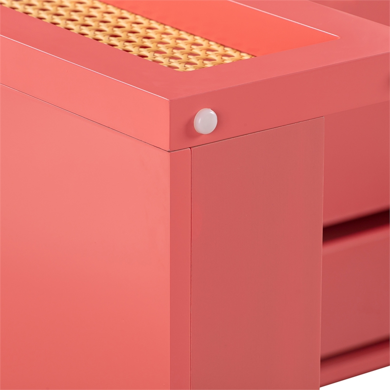 Maklaine Modern / Contemporary Coral Pink Finish & Rattan Desk