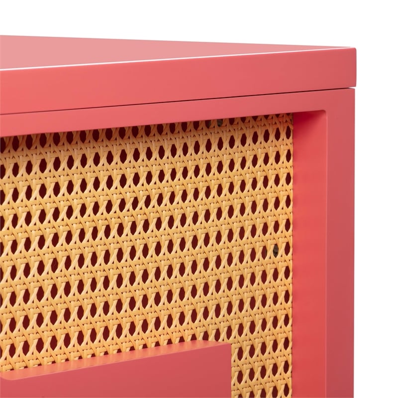 Maklaine Modern / Contemporary Coral Pink Finish & Rattan Desk