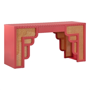 Maklaine Modern / Contemporary Coral Pink Finish & Rattan Desk