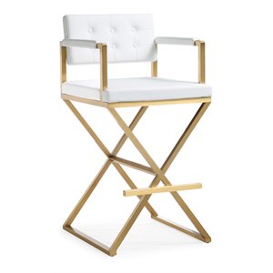 Maklaine Modern 30&quot Steel/Fabric Bar Stool in White/Gold Finish
