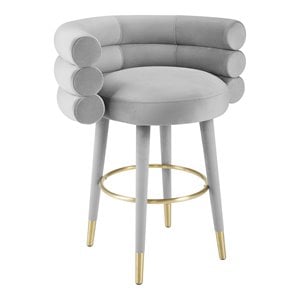 Maklaine Modern 26.4&quotH Velvet Counter Stool in Gray/Gold Finish