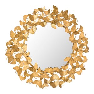 Maklaine Modern 36&quot Transitional Iron Metal Mirror in Gold Finish