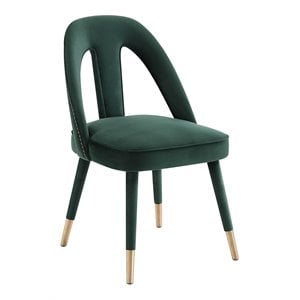 Maklaine 19.3&quot Transitional Velvet Side Chair in Green Finish