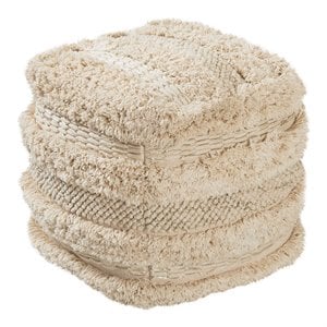 Maklaine 18&quotH Transitional Cotton Fabric Pouf in Beige Finish