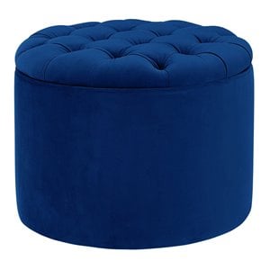 Maklaine 16&quotH Transitional Velvet Storage Ottoman in Navy Finish