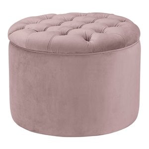 Maklaine 16&quotH Transitional Velvet Storage Ottoman in Pink Finish
