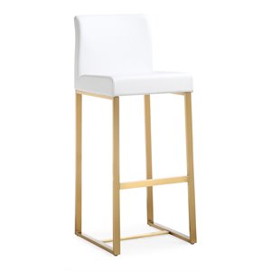 Maklaine 30.7&quot Fabric Bar Stools in White/Gold Finish (Set of 2)