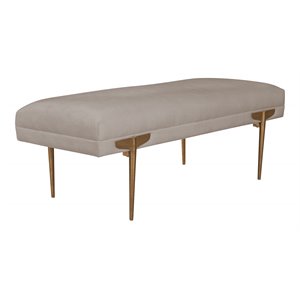 Maklaine 19.6&quotH Velvet/Stainless Steel Bench in Beige/Gold Finish