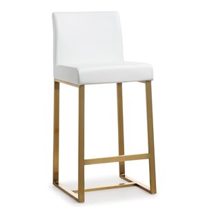 Maklaine 27&quot Fabric Counter Stools in White/Gold Finish (Set of 2)