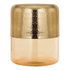 Maklaine 17&quotH Aluminum & Glass Side Table in Amber Tan/Gold Finish