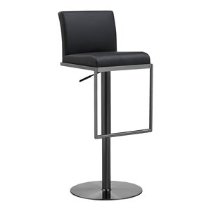 Maklaine 32.3&quot Contemporary Steel/Leather Barstool in Black Finish