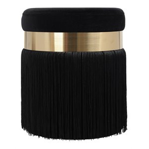Maklaine 16.3&quotH Transitional Velvet and MDF Ottoman in Black
