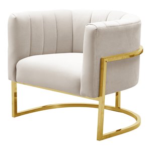 Maklaine 16.5&quot Transitional Velvet Accent Chair in Cream/Gold