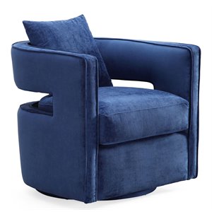 Maklaine 17.8&quot Transitional Velvet Swivel Accent Chair in Navy