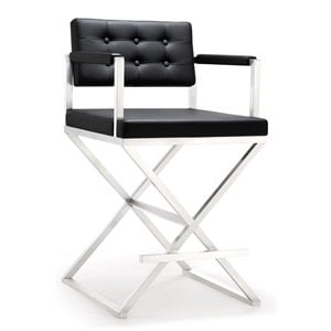 Maklaine 26&quot Stainless Steel and Fabric Counter Stool in Black