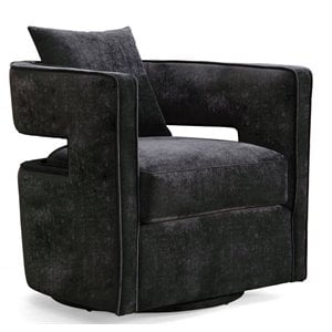 Maklaine 17.8&quot Transitional Velvet Swivel Accent Chair in Black