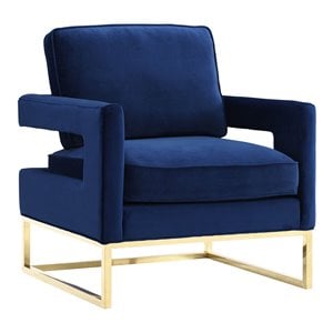 Maklaine 21&quot Modern Velvet and Stainless Steel Chair in Navy/Gold