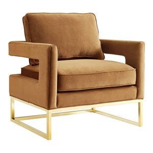 Maklaine 21&quot Modern Velvet and Stainless Steel Chair in Brown/Gold