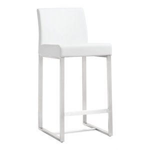 Maklaine 27&quot Contemporary Fabric Counter Stools in White (Set of 2)