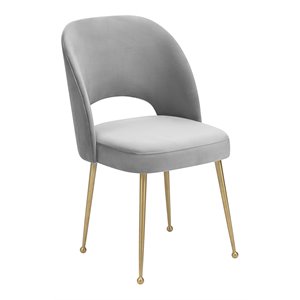 Maklaine 19.3&quot Velvet/Stainless Steel Dining Chair in Light Gray/Gold