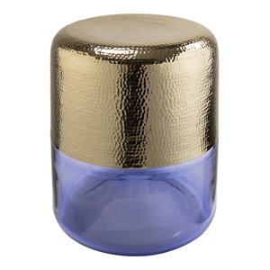 Maklaine 17&quotH Transitional Aluminum & Glass Side Table in Purple/Gold