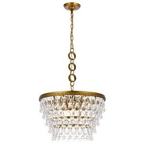 Maklaine 5-Light Contemporary Iron and Glass Pendant in Brass