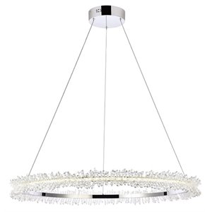 Maklaine LED 34inches Modern Aluminum Pendant in Chrome Finish