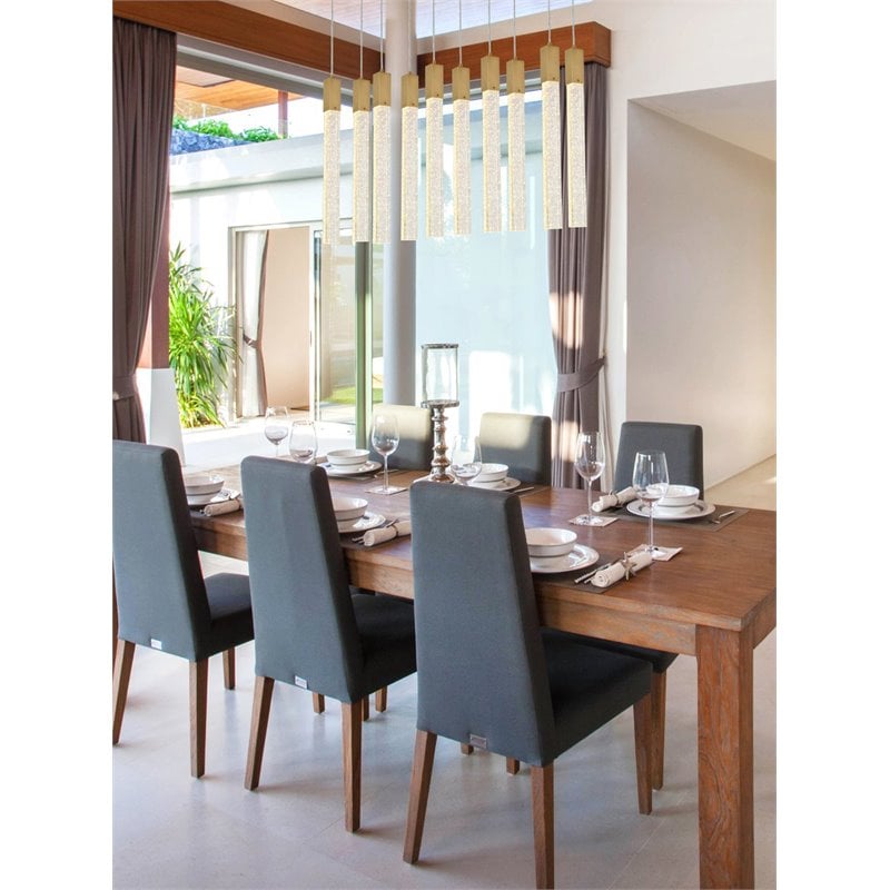 Maklaine 10-Lights Modern Metal and Crystal Pendant in Satin Gold