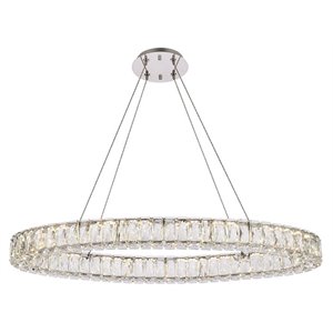Maklaine 36&quot Oval Metal and Crystal LED Single Pendant in Chrome