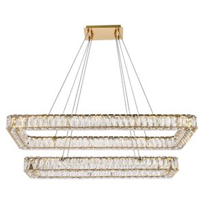 Maklaine 42&quot Rectangle Crystal LED Double Pendant in Gold Finish