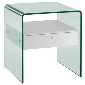 maklaine modern / contemporary style glass nightstand in white finish