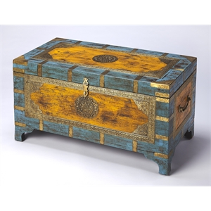 maklaine modern / contemporary painted brass inlay storage trunk - multicolor