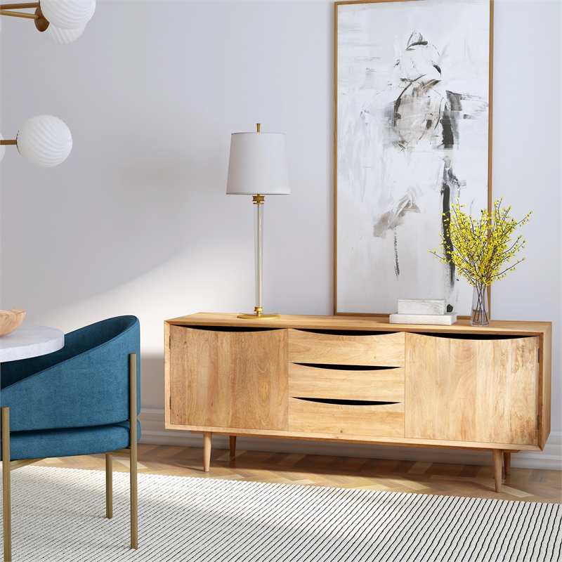 Maklaine Modern / Contemporary Natural Finish Wood Sideboard