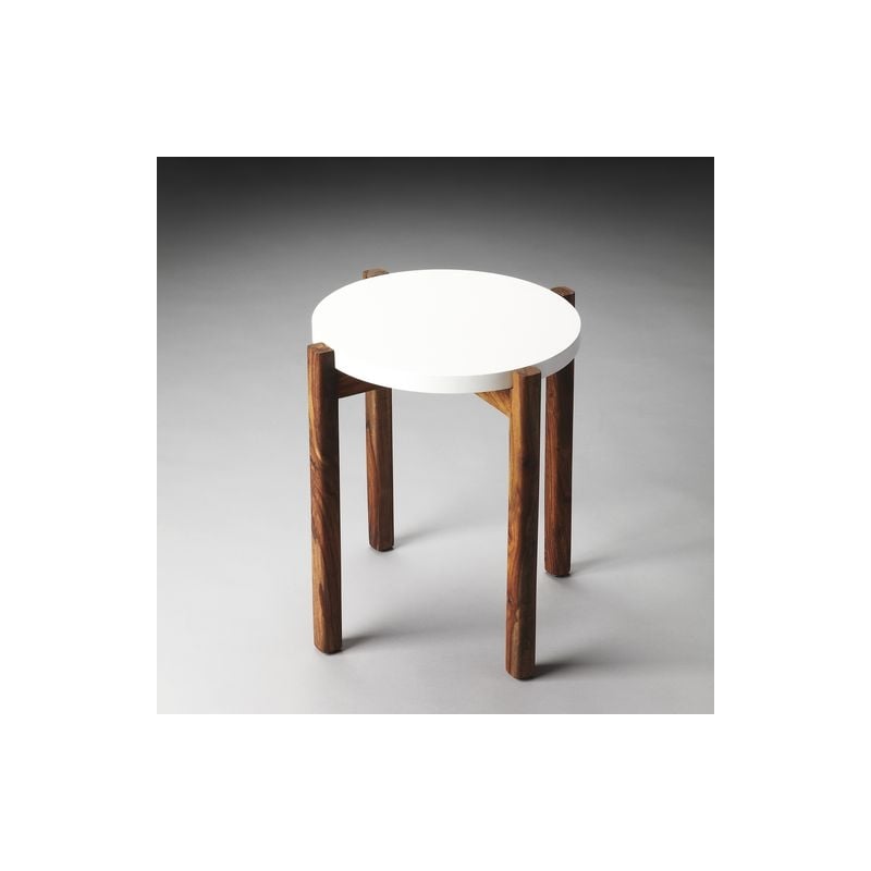 Maklaine Modern / Contemporary Side Table in White and Brown